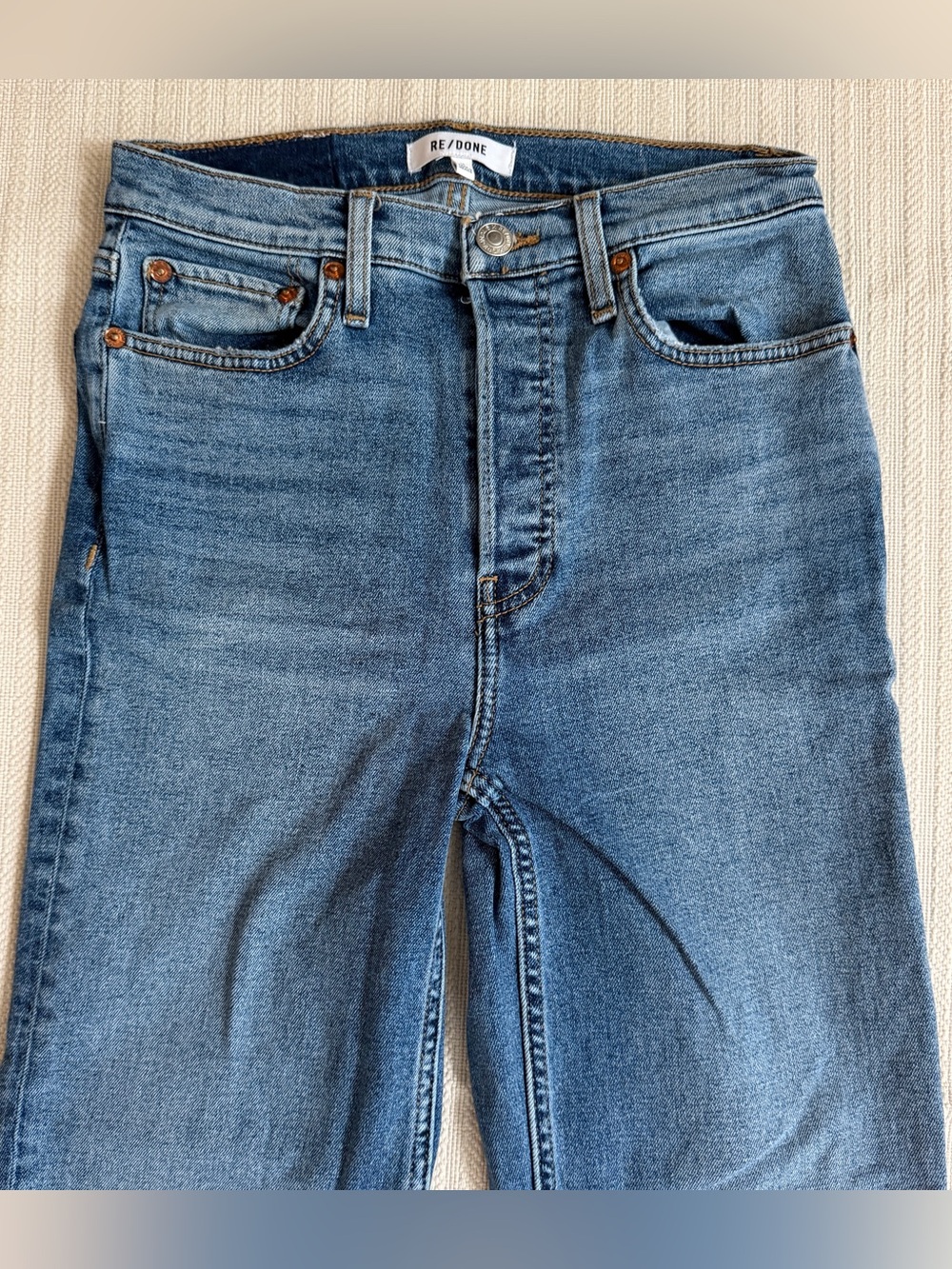 Re/Done Comfort Stretch High-Rise 70s Stove Pipe in Western Blue Size 26 - Picture 3 of 11